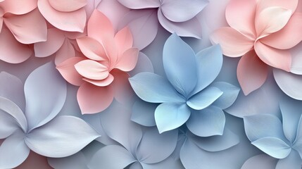 Fototapeta premium Seamless 3D floral pattern, detailed petals with embossed textures, pastel tones
