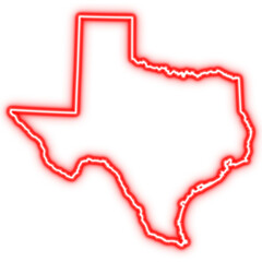 Neon red outline of Texas state map on transparent background