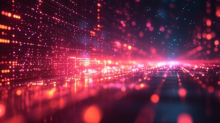 Fototapeta premium Futuristic city lights, glowing digital data wall, abstract, network background