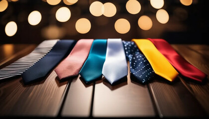 Set of colorful ties in a row. Close up. 