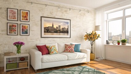 Cozy Modern Living Room with White Sofa and Bohemian Accents V5