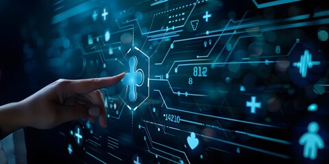 Healthcare Technology Touchscreen Interface with Doctor Hand - Modern Digital Medicine