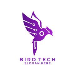 Bird Tech network logo design vector template