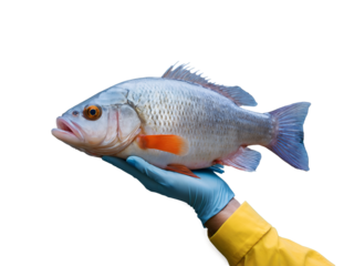 Gripping Discovery, A gloved hand securely cradles a vibrant fish species