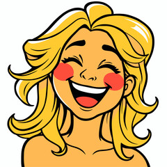 A joyful illustration of a blonde-haired girl laughing with happiness.