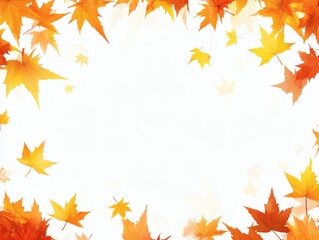 Obraz premium Vibrant Autumn Leaves Frame with Watercolor Texture on a Clean White Background