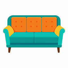 Red leather sofa isolated on white background in contemporary style with cushions and pillows