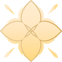 Golden floral with soft symmetrical design isolated on a transparent background.
