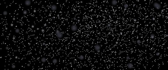 Abstract vector snow stars, rain, dust, grunge texture on black, dramatic, debris