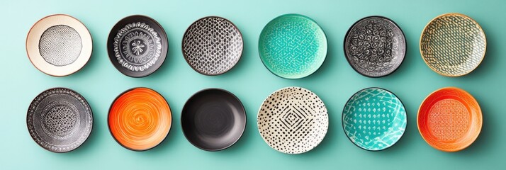 Colorful patterned plates arranged