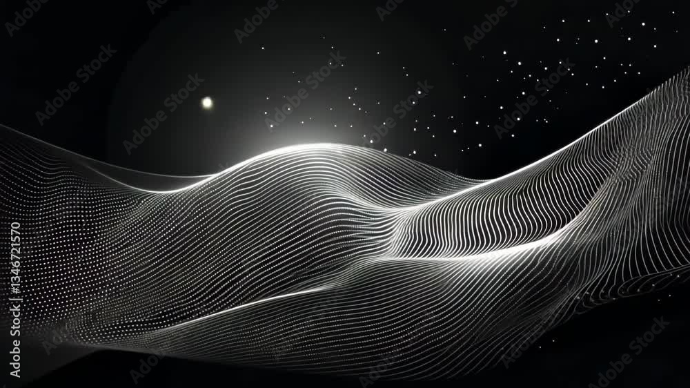 Poster dynamic lines create mesmerizing patterns in dark space with bright stars in the background