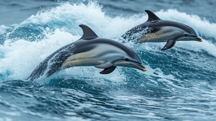 Fototapeta premium Dolphins leaping through waves