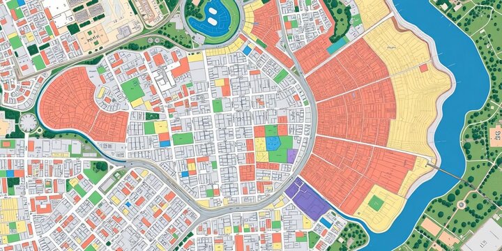 Aerial view of city plan, zoning map, and cadastral data, GIS,  town planning