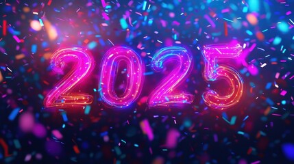 Glowing 2025 New Year confetti celebration backdrop