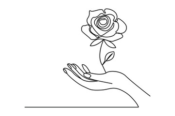 Rose flower continuous one line art drawing of concept doodle icon outline vector design