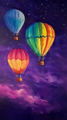 Obraz premium Colorful hot air balloons in a night sky