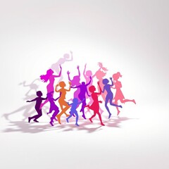 Joyful silhouettes dancing in vibrant colors representing freedom and happiness
