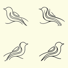 Obraz premium Elegant Bird Line Art: Four minimalist illustrations of birds rendered in elegant, flowing line art, capturing the essence of flight and grace with simplicity.