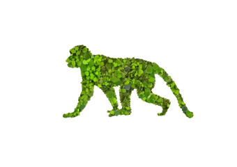 Green Forest 3d monkey shape concept of world environment day, animal day and World wildlife day. World forestry day