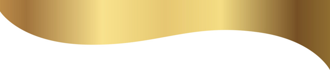 Elegant gold curved corner design isolated on a transparent background.