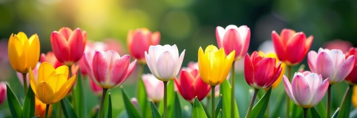 Fototapeta premium Assortment of different types of spring flowers in full bloom, colorful, botanical, varieties