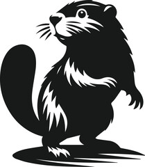 Beaver balancing on its hind legs and looking curious vector silhouette