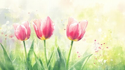 Delicate pink tulips in a spring garden