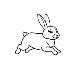 Running rabbit doodle. Easter bunny vector line art illustration