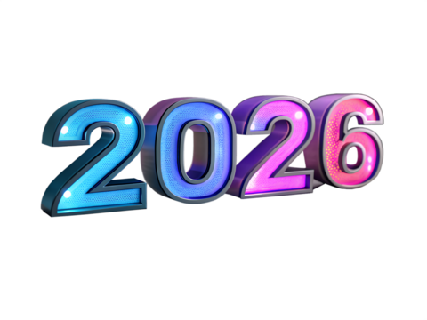 2026 Colorful 3D Numbers – Transparent PNG Clipart