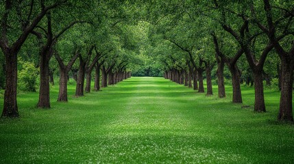 Fototapeta premium Lush green tree lined pathway