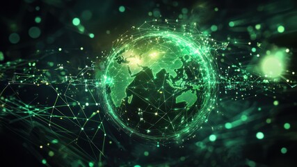 Digital representation of Earth with glowing connections and data