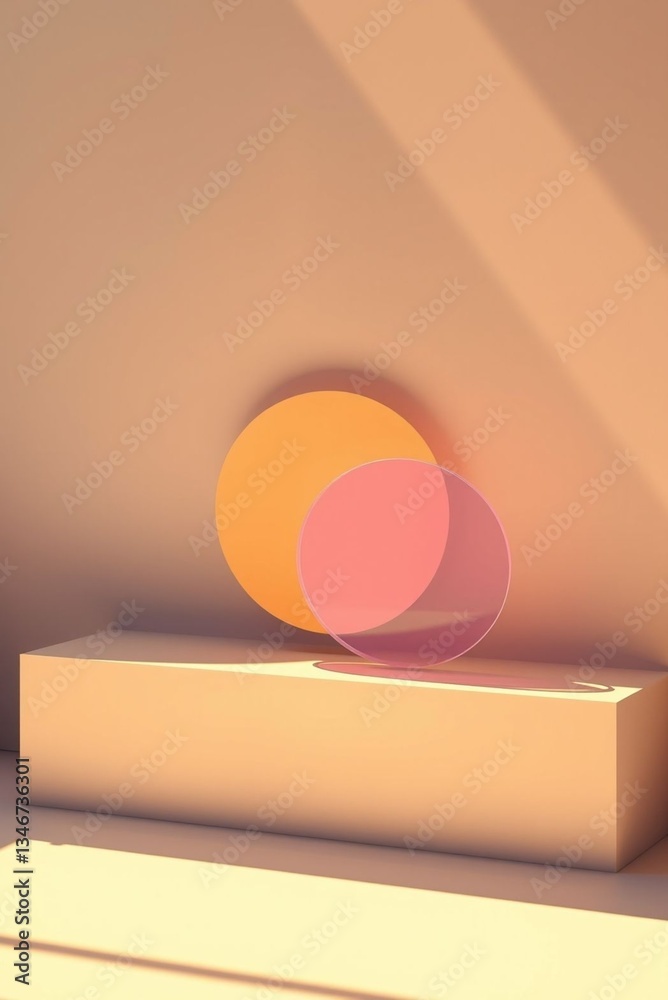 Wall mural abstract geometric shapes cast shadows in soft pastel colors creating a serene minimalist scene