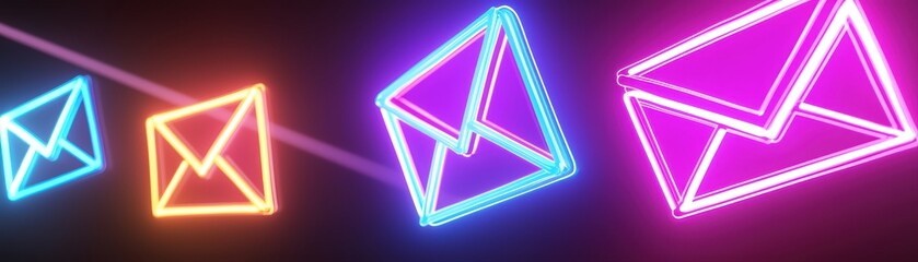 Close-up Concept of Phishing Scam with Neon Mail Icons Representing Cybersecurity Threats