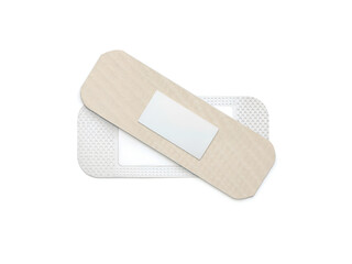 A medical adhesive bandage with a sterile pad, isolated on a white background. Generative AI