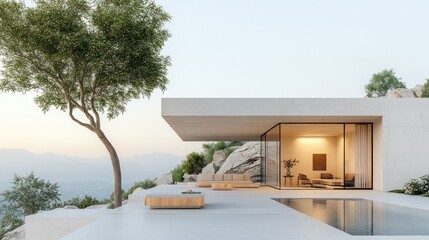 Modern minimalist home with pool and patio