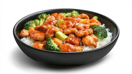 Fototapeta premium Delicious Chicken with Broccoli and Vegetables in Black Bowl