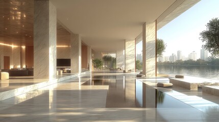 Obraz premium Modern Lobby with Water Features