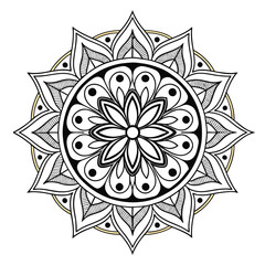  Pattern in the form of a mandala. Henna tattoo mandala. Mehndi style. Decorative pattern in oriental style. Coloring book page.