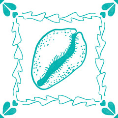 Blue tile summer seamless pattern. Abstract Nautical Symbol mosaic background.