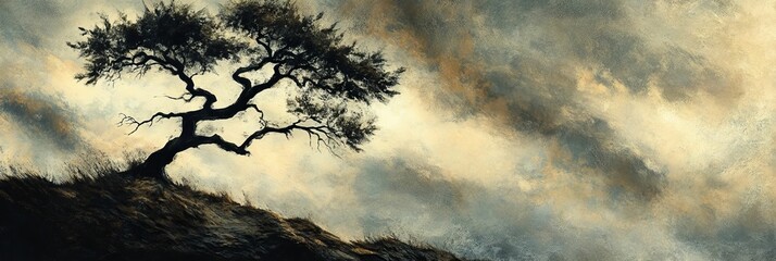 Fototapeta premium Solitary tree against a dramatic clouded sky.