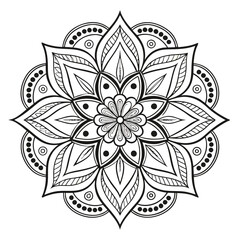 Pattern in the form of a mandala. Henna tattoo mandala. Mehndi style. Decorative pattern in oriental style. Coloring book page.