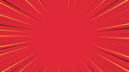 16:9サイズの赤色の背景素材：黒と黄色と赤で構成された集中線のベクターイラスト