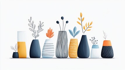 Colorful vases with plants