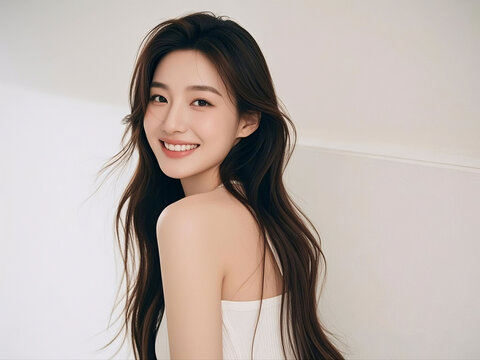 Exquisite Korean girl portrait, beauty salon advertising character modeling