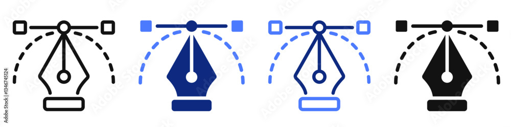Fototapete vector icon or logo of pen tool with bezier curve related to graphic design, vector graphics, drawin