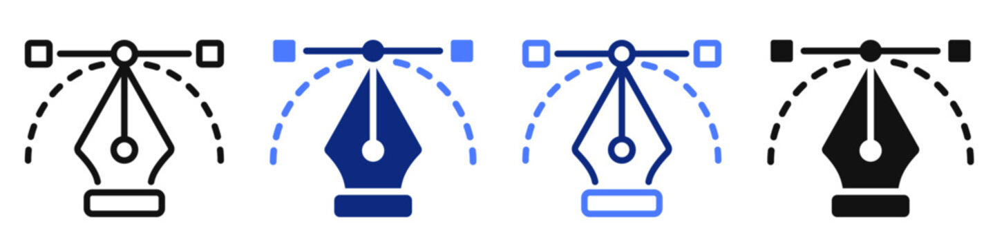 Vector icon or logo of pen tool with bezier curve related to graphic design, vector graphics, drawing software. Symbol for website or app UI, logo design, illustration