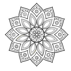 Pattern in the form of a mandala. Henna tattoo mandala. Mehndi style. Decorative pattern in oriental style. Coloring book page.