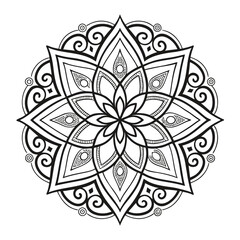 Pattern in the form of a mandala. Henna tattoo mandala. Mehndi style. Decorative pattern in oriental style. Coloring book page.