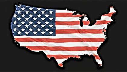The United States map is filled with the American flag design, featuring stars and stripes, symbolizing patriotism, national pride, and the unity celebrated on Independence Day