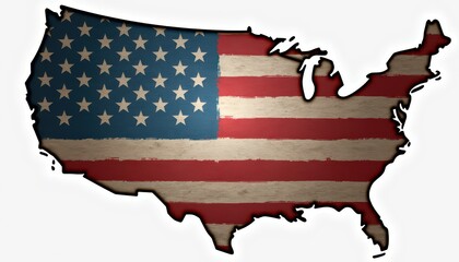 The map of the United States is filled with the American flag design, featuring stars and stripes, symbolizing patriotism, unity, and the national pride celebrated on Independence Day
